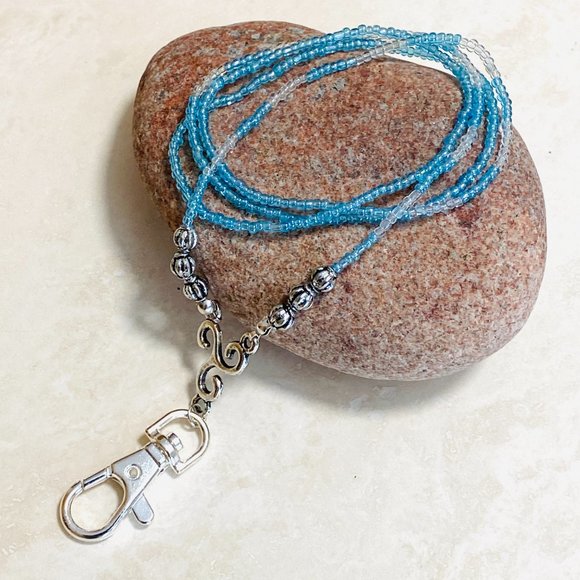 3 for 20$, Blue Clear Glass Beaded Lanyard, 30" Office Badge / ID /Key Holder - Picture 2 of 7